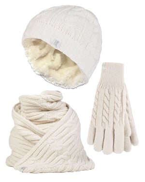 Damen-Set aus Strickmütze, Schal und Handschuhen | Wärmehalter | Mit Fleece gefüttertes Damen-Thermoset für kaltes Wetter für den Winter, Creme