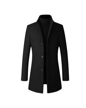 Herren Wollmantel Lang Slim Fit Stehkragen Business Mantel für den Winter Schwarz