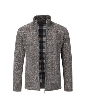 Herren Strickjacke mit Reißverschluss Cardigan Grobstrick mit Stehkragen für den Winter Braun