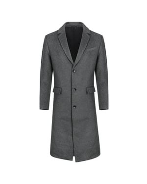 Herren Winter Wollmantel Knielang Slim Fit Umlegekragen Business M?ntel Grau