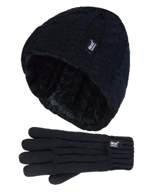 Wärmehalter - Kinder Mädchen niedlich Kabel gestrickt warm Fleece gefüttert Pompom Wintermütze und Handschuhe Set mit Bommel - BS3P14