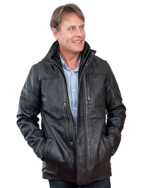 Warme mittellange Leder-Bikerjacke