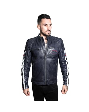 Klassische gestreifte Racing-Lederjacke für Herren – Barcelona