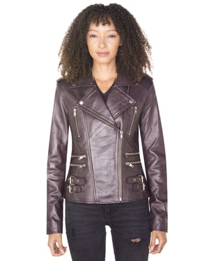 Damen Leder Vintage Brando Bikerjacke-Orlando