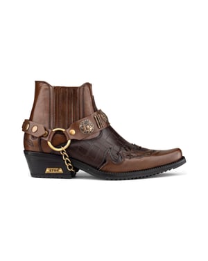 Zweifarbige Winklepicker-Bikerstiefel aus braunem Leder für Herren