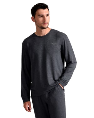 Ted Baker Langarm-Pyjama-Oberteil | Atmungsaktives lässiges Herren-Langarm-T-Shirt - Anthrazit