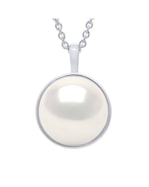 Halskette mit Perlenanhänger, Gelbgold-Umrandung, glatt – echte Süßwasser-Zuchtperle, Knopf 10–11 mm