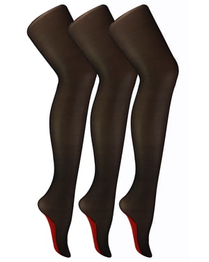 Sock Snob Damen Vintage Nahtstrumpfhose | 3 Paar Multipack | 40 Denier kniehohe, ultraglänzende Strumpfhose mit gerader Rückseite, Schwarz/Rot
