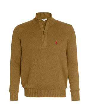 U.S. POLO ASSN. Herren Zip Troyer – Pullover mit Stehkragen – Eleganter Langarm Strickpullover in Beige