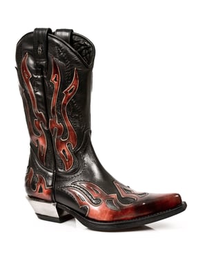 New Rock Flame Akzentuierte schwarz/rote mittelhohe Cowboystiefel-7921-S2