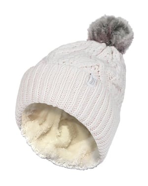 Ladies Ribbed Cuffed Pom Pom Bobble Beanie Mütze mit Fleece-Futter