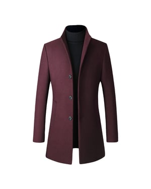 Herren Wollmantel Lang Slim Fit Stehkragen Business Mantel für den Winter Rot