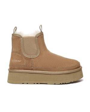 EVER AU Damen Leder Plateau Kurzstiefel Chelsea - Shoveler