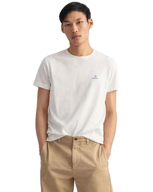 Gant | Herren T-Shirt mit Rundhalsausschnitt Kontrast Logo - Weiß