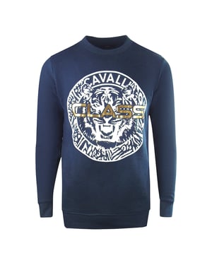 Marineblaues Sweatshirt mit grossem Logo von Cavalli Class