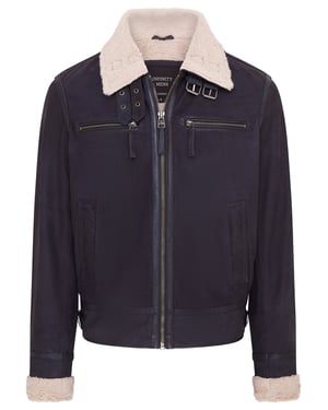 Blaue Bomber-Fliegerjacke aus echtem Schaf-Wildleder für Herren – Sandnes