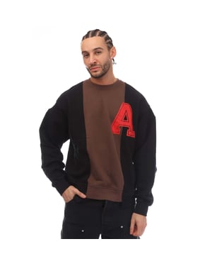 VARSITY Sweatshirt mit Rundhalsausschnitt aus Fleece-Baumwolle in Braun, Schwarz