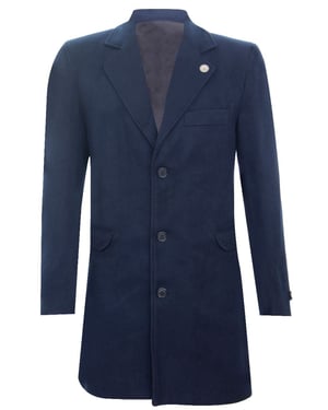 Langer Slim-Fit-Mantel aus marineblauer Wolle für Herren