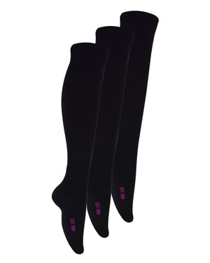 3 Paar Multipack Girls Knee High Bamboo Socken | Sock Snob | Plain Long School Socken für Kinder - Schwarz