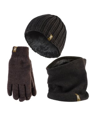 Herren Mütze, Halswärmer & Handschuhe Set | Wärmehalter | Winter gestrickt warmes Zubehör Set - Khaki Grün
