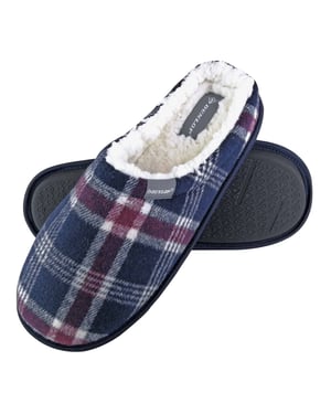Dunlop - Mens Warm Plüsch Fleece gefüttert Schlupf auf Pantoffel kariert Hausschuhe