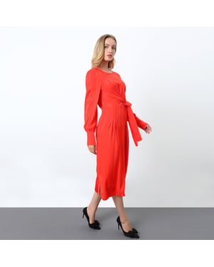 Drapiertes Kleid mit langen Ärmeln und Schnur an der Seite