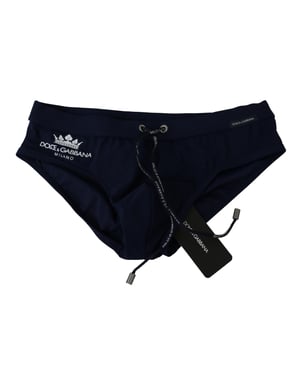 Dolce & Gabbana Men's Blue Logo Beachwear Briefs Nylon Stretch Swimwear