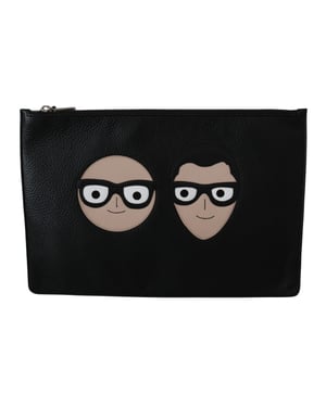Dolce & Gabbana Schwarze Leder Clutch Dokumententasche Geldbörse