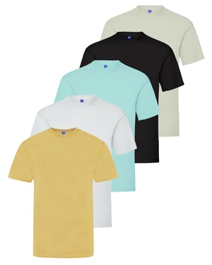 Kruze | Mens Crew Neck T-Shirts (5er Pack) - BLK/GRY/WHT/SKY/BEIGE