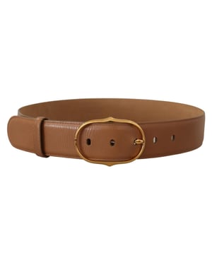 Dolce & Gabbana Damentasche aus braunem Leder mit ovaler goldfarbener Metall-Schnalle