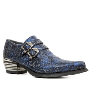 New Rock Vintage Blue Floral Lederschnallenschuhe-7960-S7