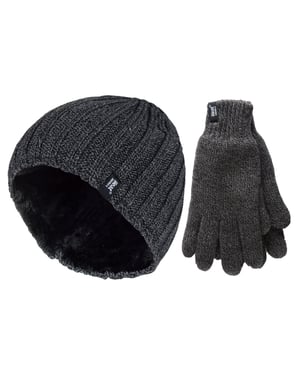 Herren Thermomütze & Handschuh Set für den Winter | Wärmespeicher | Fleece gefüttert - Grau