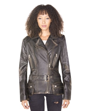 Lange Damen-Bikerjacke aus Leder – Quito