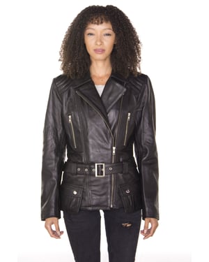 Lange Damen-Bikerjacke aus Leder – Quito