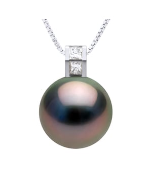 Anhänger Schmuck Prestige Diamant 0,04 cts – Größe Princess – echte Tahiti-Zuchtperle rund 11–12 mm