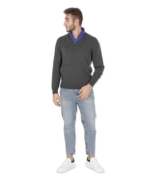 Crown Of Edinburgh Kaschmir Herren Schal Kragen Pullover Coe 0011 Navy