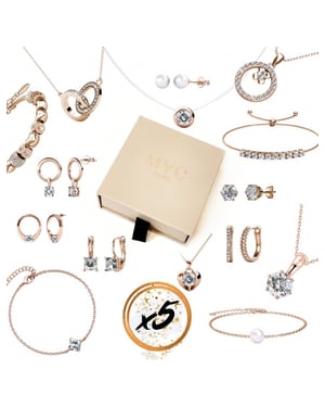 5 Überraschungsjuwelen in einer Geschenkbox - Rose Gold und Kristall