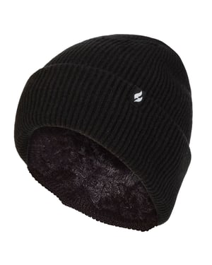 Damen Fleece gefütterte gerippte Überwurfmütze | Wärmehalter | Thermomütze für den Winter - Schwarz