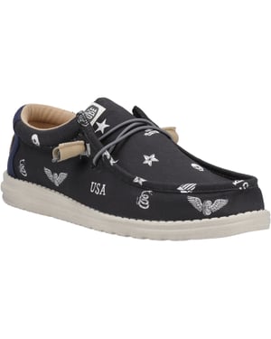 HEYDUDE Wally Stars n Skulls 100% Baumwolle Herren Schwarz Bootsschuhe