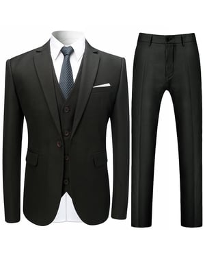 3-teiliger Slim Fit Anzug in Schwarz für formelle Hochzeit