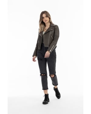Dreimaster Bikerjacke aus Leder Damen Taupe
