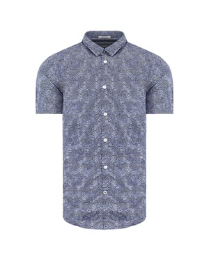 Pepe Jeans Steve Slim Fit Kurzschlämgedruckte blaue weiße Männer Hemd PM305850 0AA