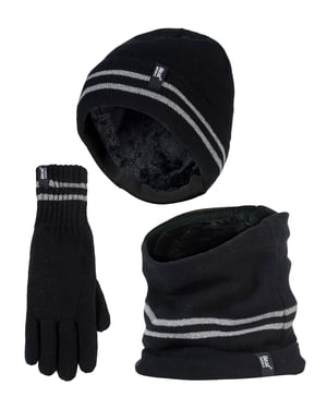 Hi Vis Mütze, Halswärmer & Handschuhe Set | Wärmehalter | Reflektierende Arbeitskleidung Set für extrem kaltes Wetter - Schwarz