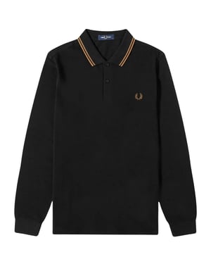 Fred Perry Shaded Stone Twin Tipped Collar Schwarzes Langarm-Poloshirt