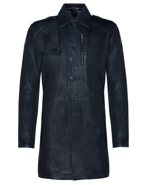 Weicher, langer Militär-Trenchcoat aus Distressed-Leder