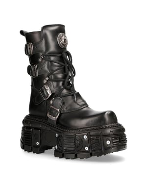 New Rock Unisex-Kampfplattformstiefel aus schwarzem Leder – TANK373-S1