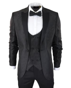 Schwarzer Herren-Smoking-Blazer, Brokat-Satin-Paisley-formelles Abendessen