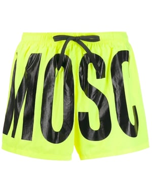 Moschino Brand Print Logo Highlighter Gelbe kurze Badeshorts