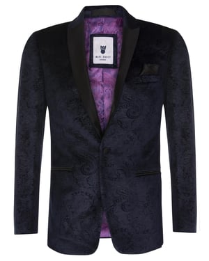 Marineblauer Smoking-Blazer aus Samt mit Paisleymuster für Herren