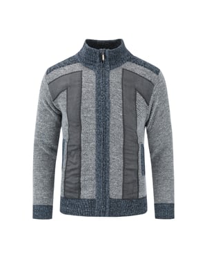 Herren Strickjacke mit Reißverschluss Stehkragen Cardigan Grobstrick Gefüttert Pullover für den Winter Hellgrau